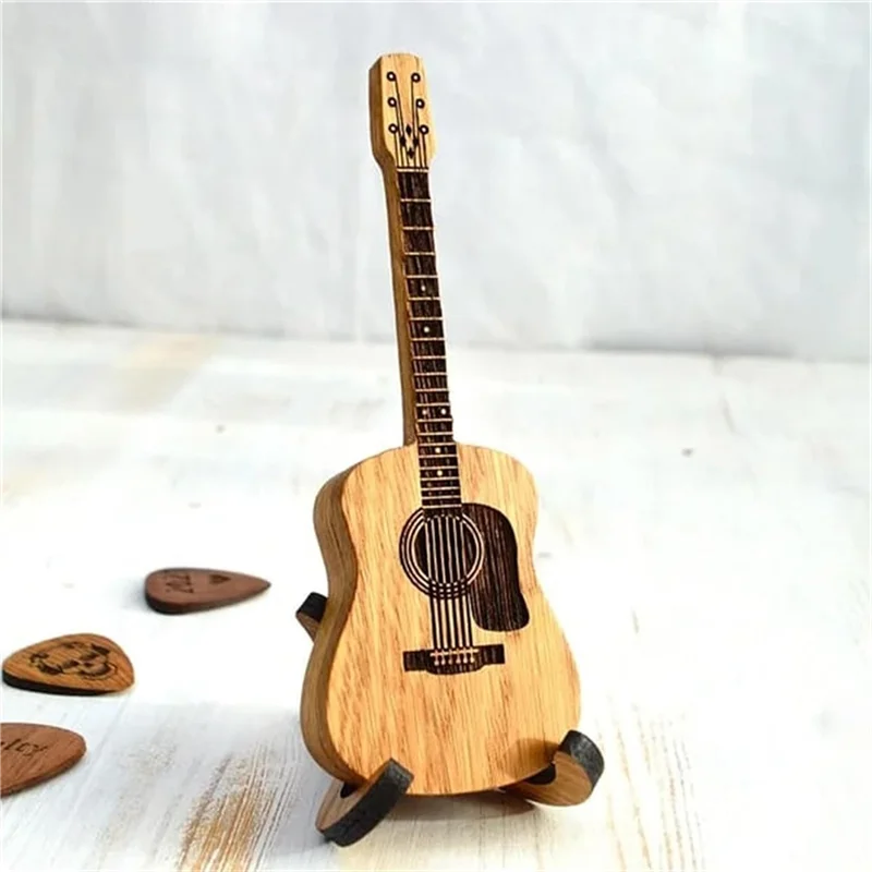 ABJM-حامل أعواد الجيتار على شكل جيتار خشبي مع حامل، حافظة جيتار عتيقة للاختيار #1