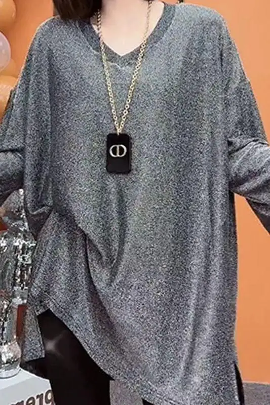 

Fashionable Casual Mid-length Thin Fashionable Loose Half-sleeved T-shirt Top for Women's Versatile Elegant Pullover