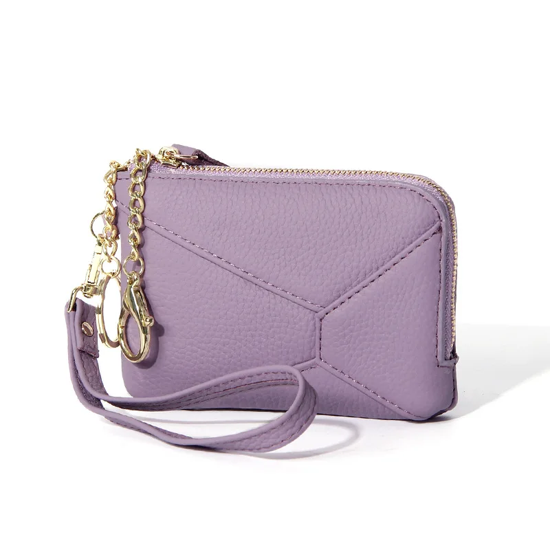 Women Genuine Leather Mini Coin Purse Zip Around Wallet with Wrist Strap and Key Ring Ladies Casual Daily Small Card Holder