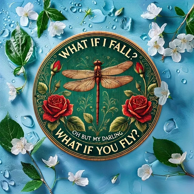 ديكور الغرفة 1 قطعة 8 × 8 بوصة (20 × 20 سم) علامات القصدير المعدنية العتيقة ديكور الحائط ماذا تقع أوه ولكن حبيبي ماذا إذا كنت تطير اليعسوب #3