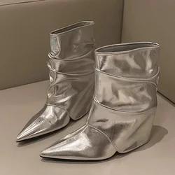 Pointed Toe Ankle Boots Women Snow Sexy Leather Shoes Woman 2025 Brand Designer Fashion Shoes Winter Goth Chelsea Botas Mujer