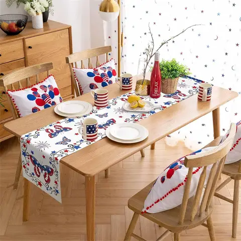 Red White and Blue Stars and Stripes Patriotic Table Runner for Independence Day Celebration and Home Decor