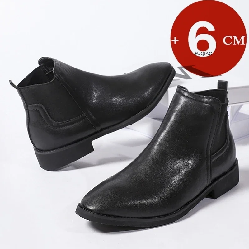

Мужские ботинки челси больших размеров 6 см с невидимым лифтом, увеличивающие рост, деловые повседневные ботильоны, мягкая удобная нескользящая обувь