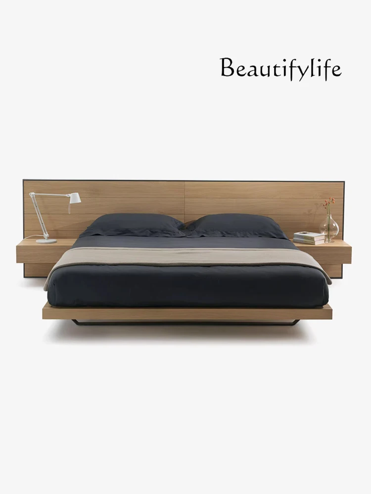 Solid Wood Bed Designer Model Log Double Bed 1.8 M Italian Minimalist Bed Screen Nordic