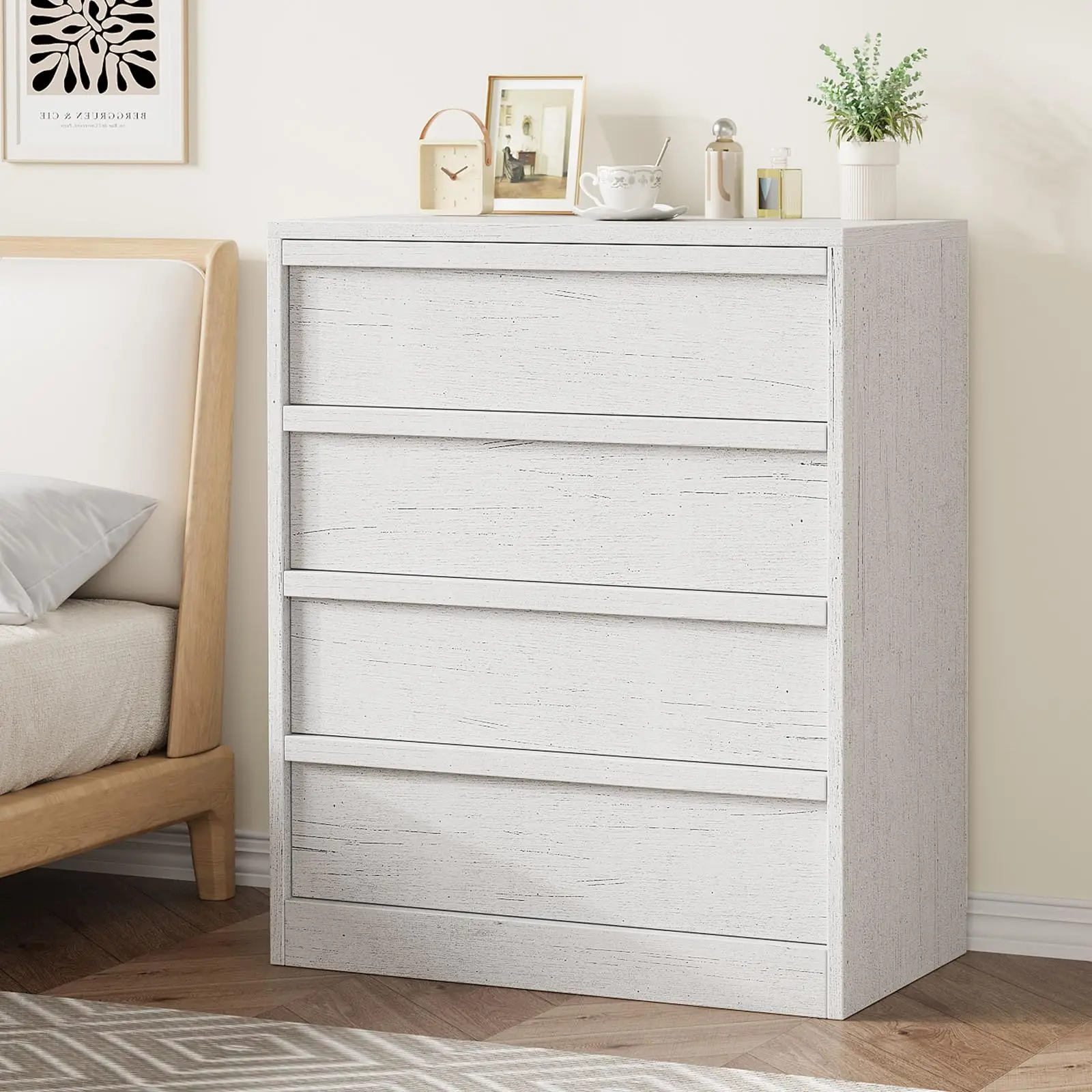 3-Drawer Wooden Dresser with Anti-Tip Safety – Antique White Chest of Drawers for Bedroom, Living Room or Nursery, Smooth Glide Storage Cabinet – 3-Drawer Chest