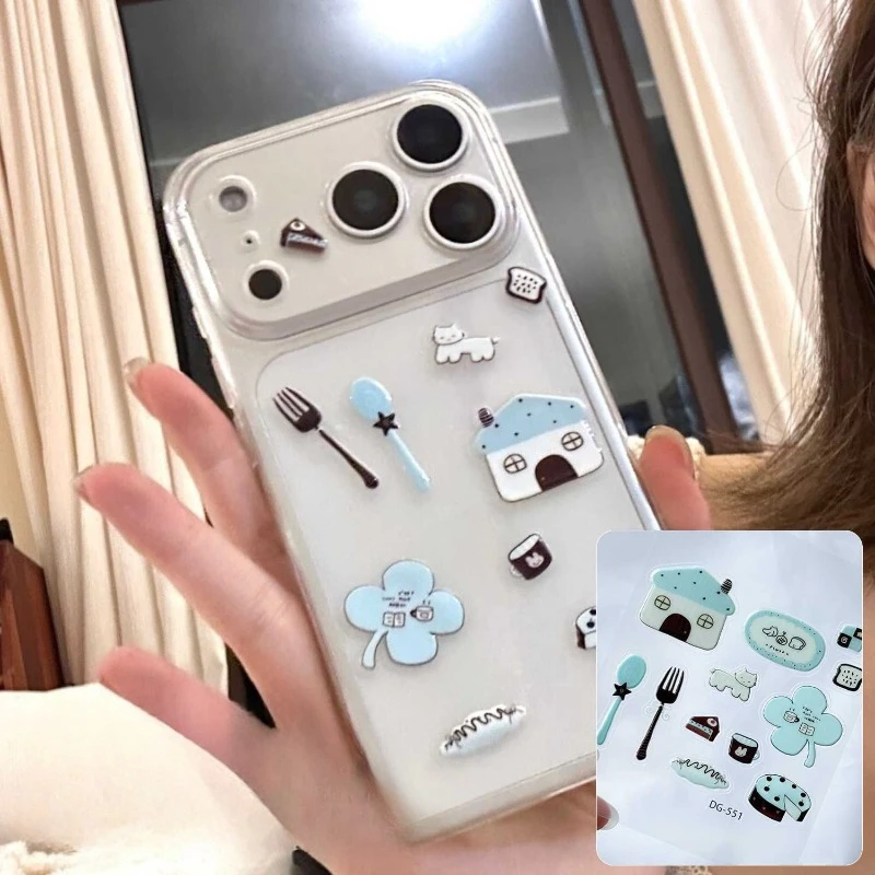 

Kawaii корейские наклейки с морской солью и котом, желе, INS, эстетические наклейки для чехла для телефона «сделай сам», 3D пухлый скрапбукинг, милый чехол для наушников, наклейка