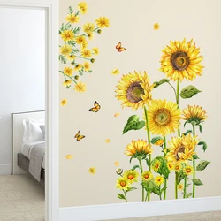 New Sunflower Butterfly Living Room Bedroom Background Decoration Self adhesive and Removable PVC Wall Sticker