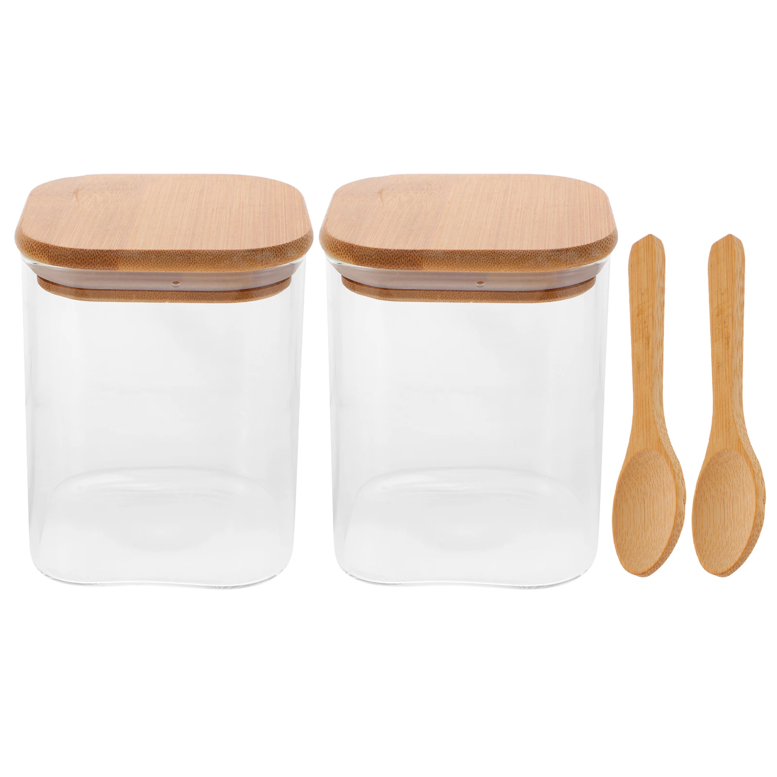 

1 Set Transparent Glass Coffee Bean Storage Airtight Tea Container With Spoon Wood Lid Sealed Jar For Kitchen Seasoning