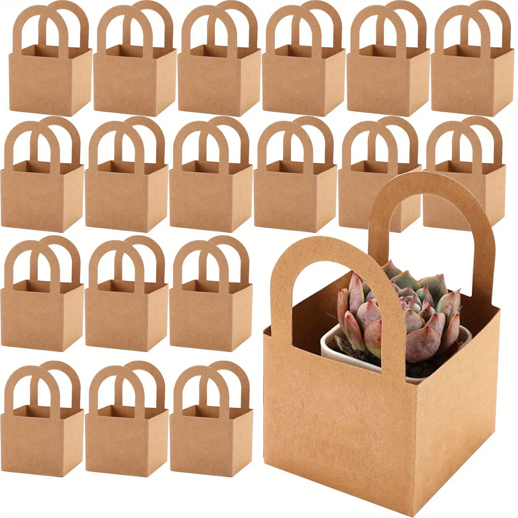 

50pcs 2.6" Kraft Succulent Gift Boxes - Mini Plant Favor Baskets for Weddings & Parties