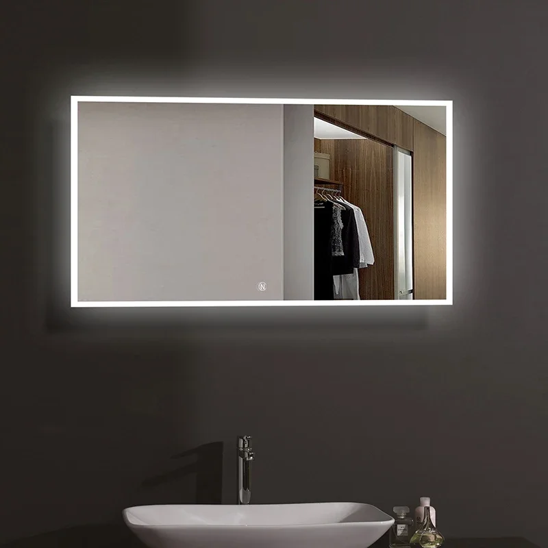 for Bathroom Large Size Rectangle Shape Frameless Frosted Smart Defogged Dimming Wall Mounted Mirror With Led Light