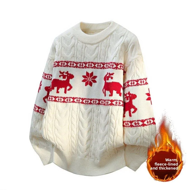 

Мужской вязаный свитер с круглым вырезом, на флисовой подкладке, утолщенный, повседневный, модный, теплый топ для осени и зимы, из полиэфирного волокна