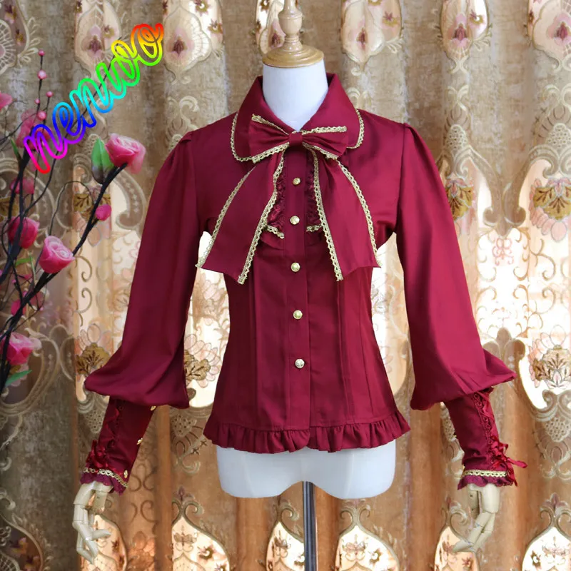 

Japanese Original Court Retro Lolita Shirts Phnom Penh Lace Chiffon Lantern Ji Sleeve Long Sleeve Shirt Women