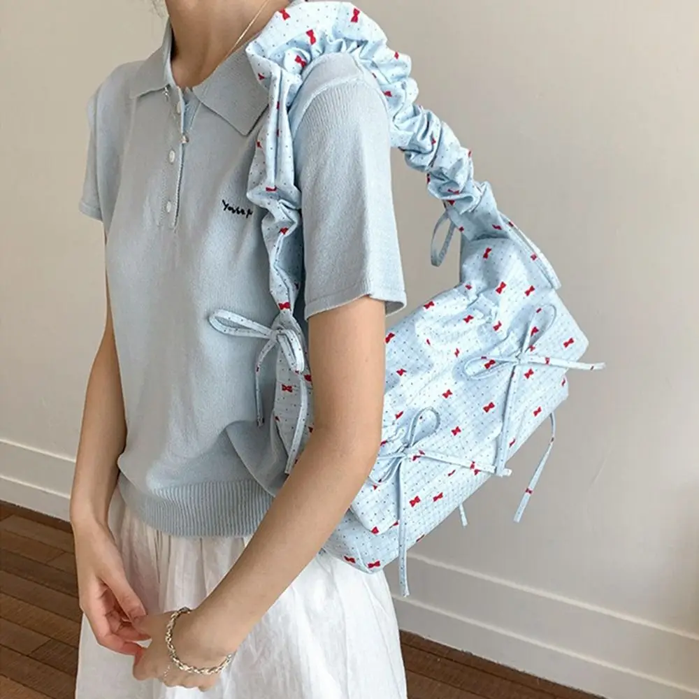 

Модная корейская сумка с бантом и лентами для отдыха, универсальная плиссированная сумка на плечо Y2k, милая женская сумка подмышками, сумка