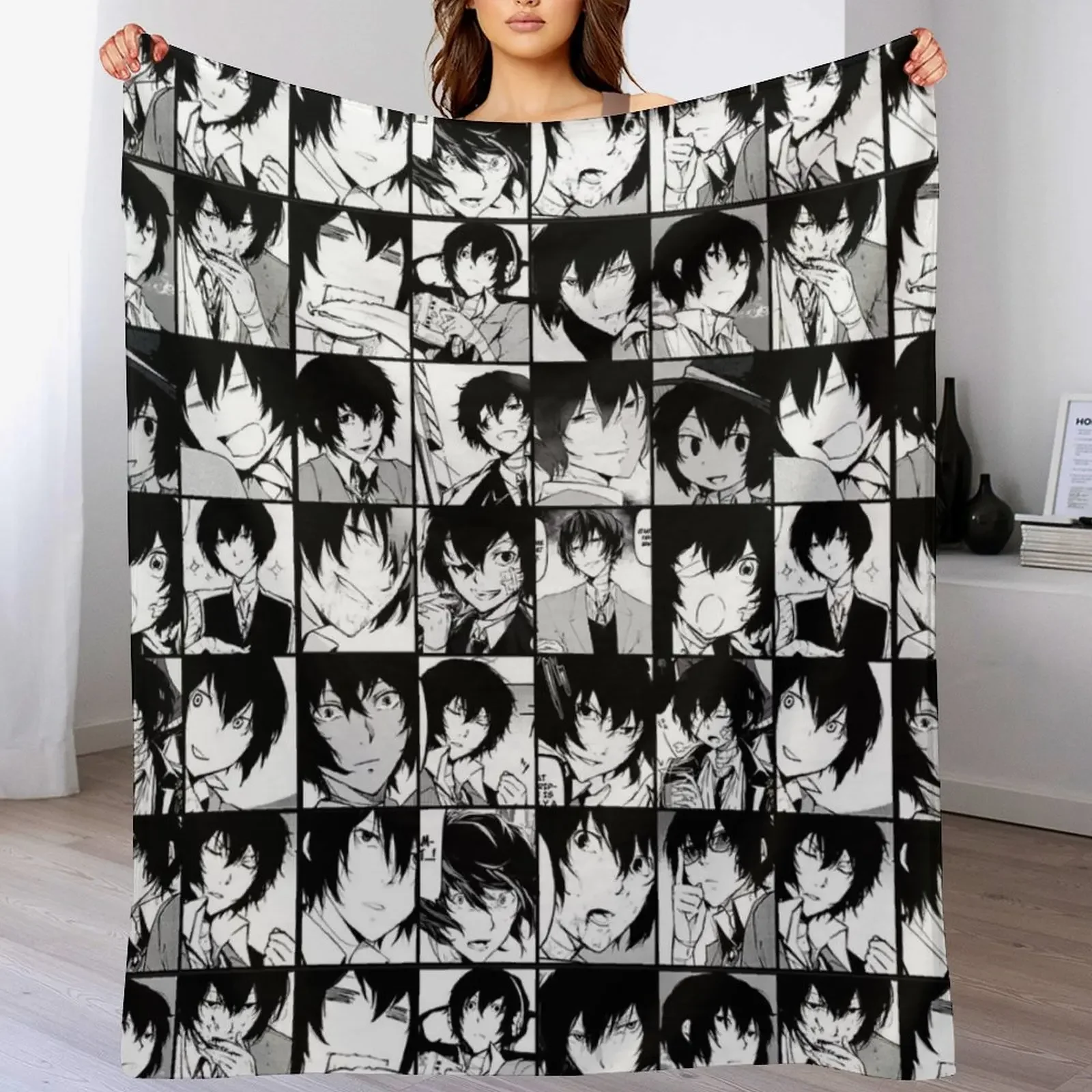 

Dazai osamu collage- manga black and white version Throw Blanket heavy to sleep cosplay anime Large Furrys Blankets