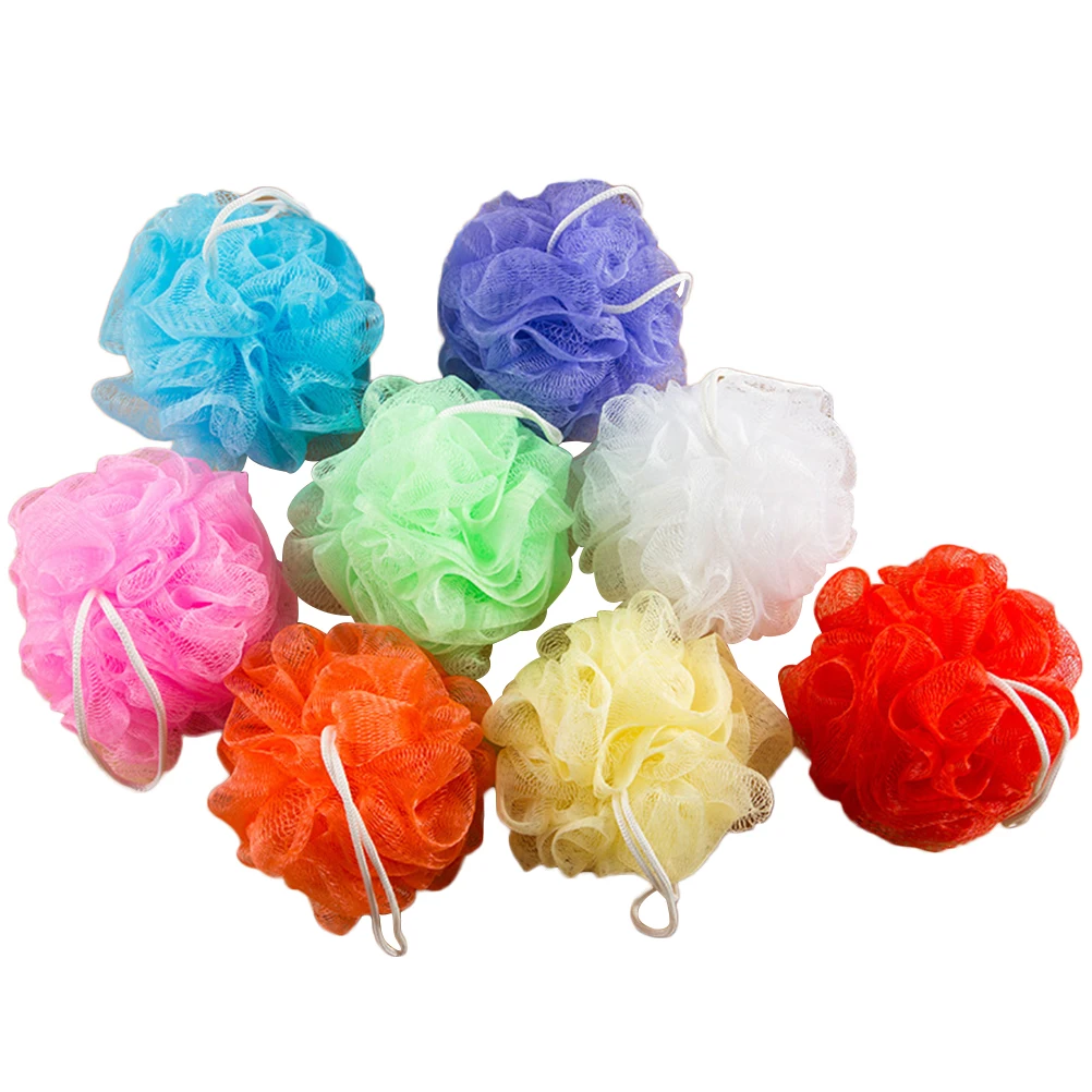 

16pcs Solid Color Bath Ball Mesh Nets Reusable Soft Body Scrubber Exfoliating Cleansing Lanyard Design Shower Accessories