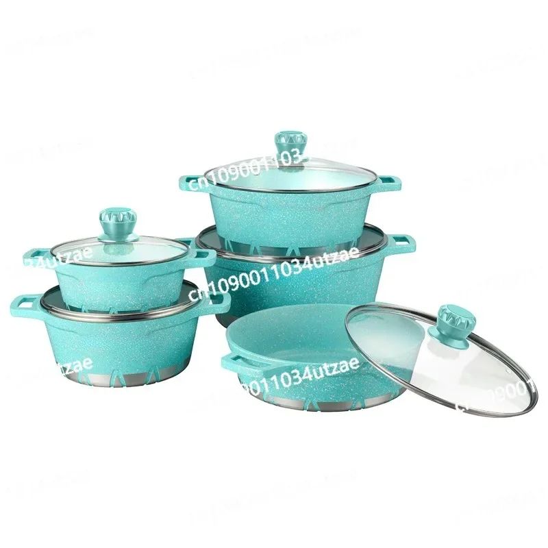 Soup Pot Household Soup Saucepan Pot Set 10pcs Aluminum Pot Die-casting Non-stick