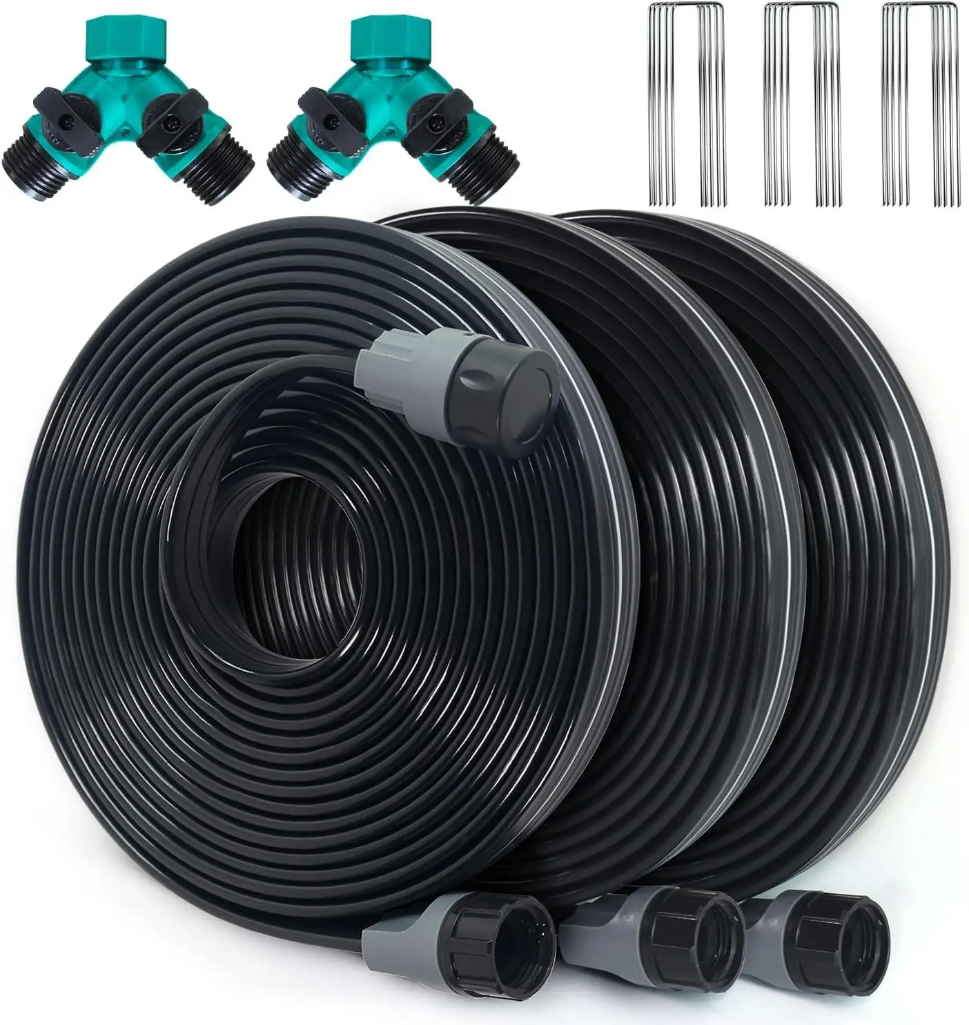 

75ft Flat Soaker Hose (3x25ft) with Staples & Splitters, Drip Irrigation for Lawn & Vegetable Garden