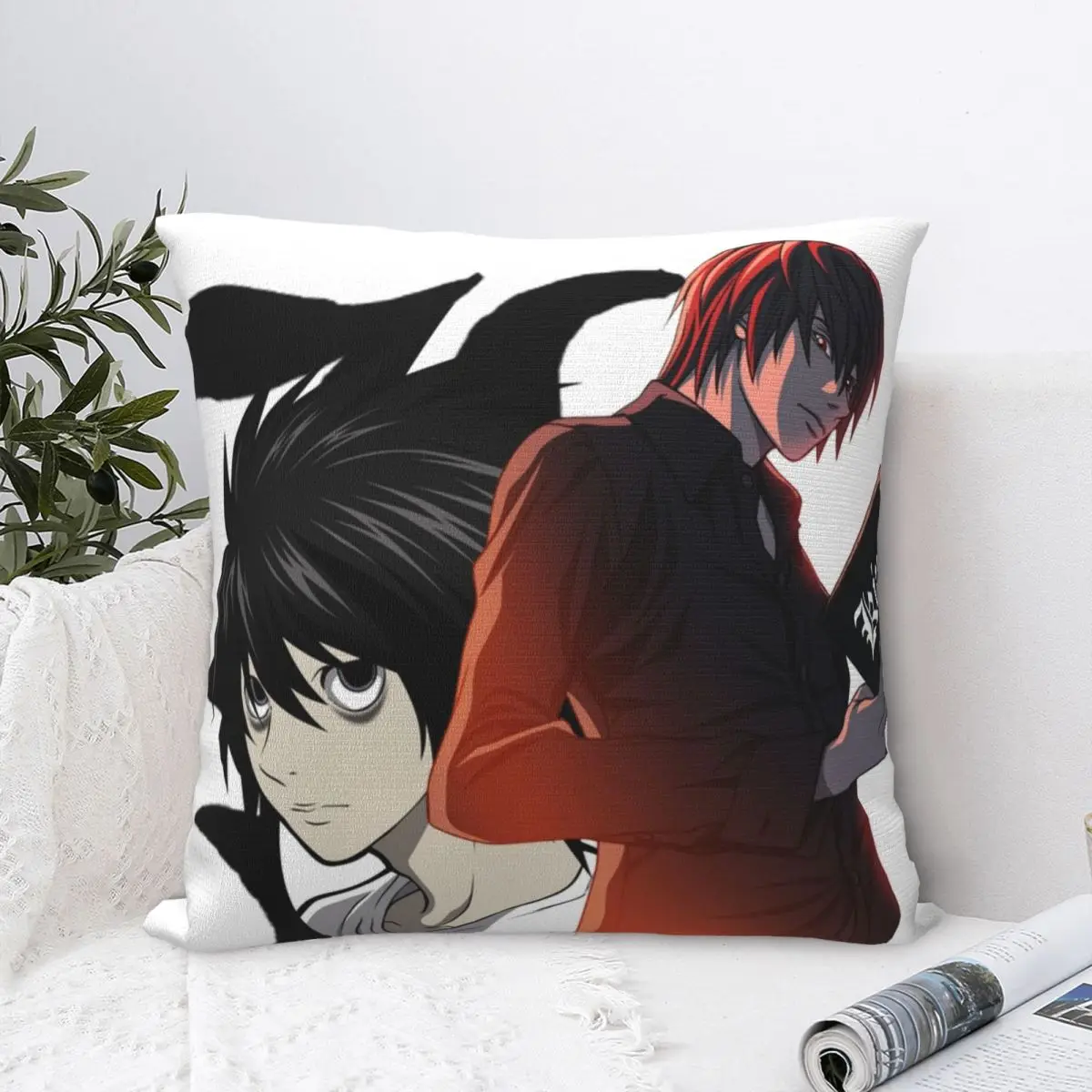 L And Light Death Note Square Pillow Covers Couch Anime Japan Manga Cushion Case Cute Home Decoration Throw Pillow Case 40*40