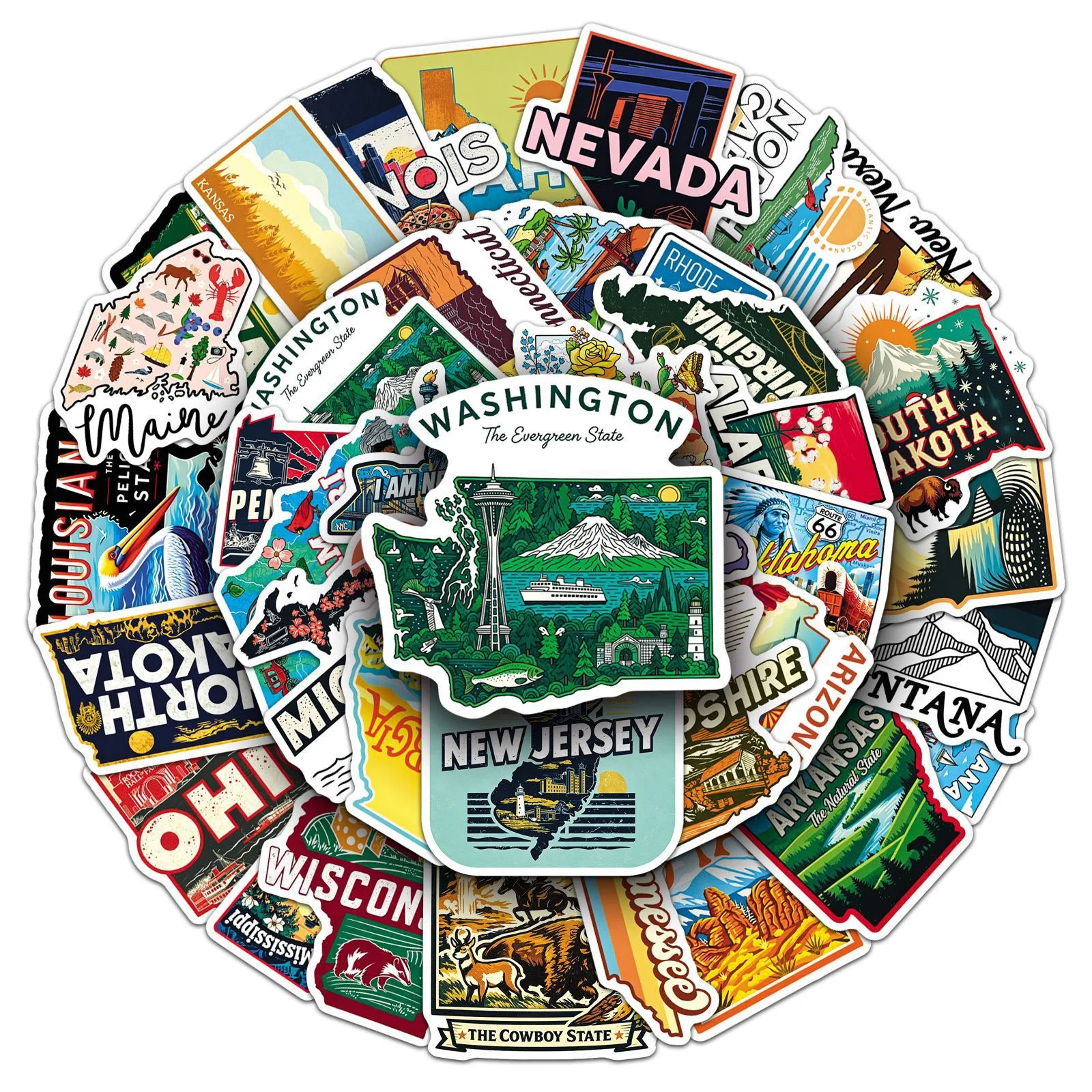 50Pcs United States Travel City Map Stickers USA American DIY Stickers Scrapbooking Phone Luggage Vinyl Waterproof Decals