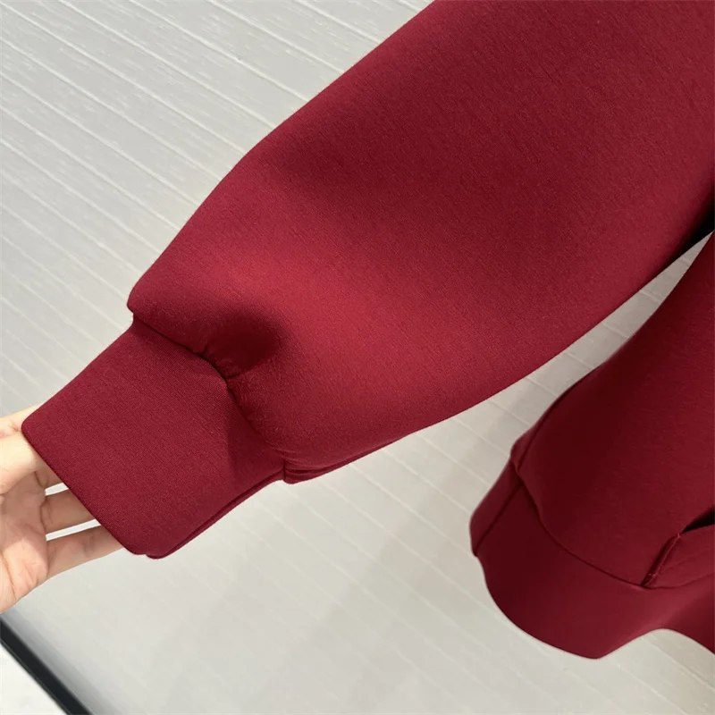 Fashion Red Hoodies Women 2024 Autumn Winter New Design Cotton Top Long Sleeves Zipzzer Pullovers