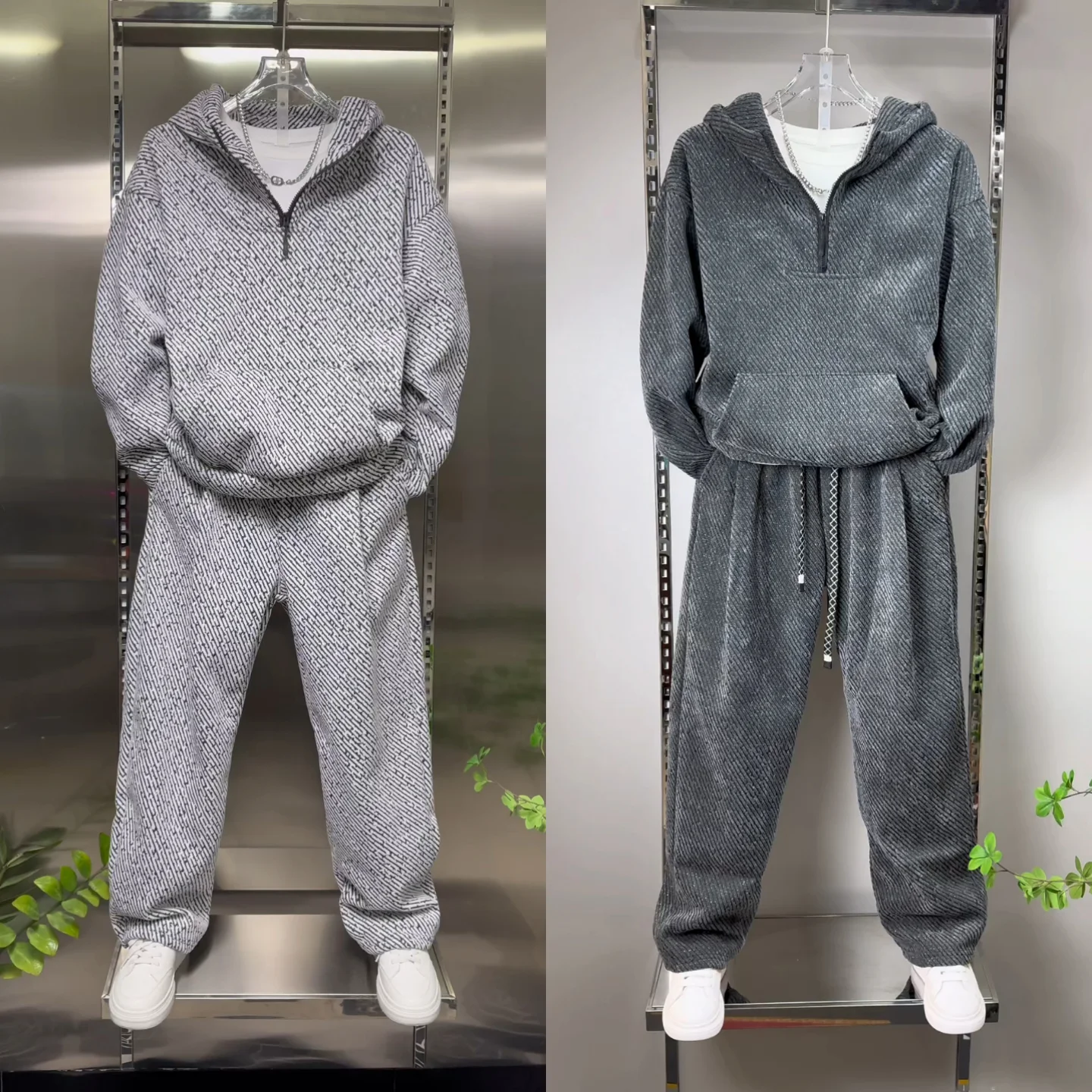 

Men's Faionable Autumnal All-Match Set Casual Hoodie Sweatpants Striped Straight Leg Pants Simple Sli Youth Long Sve