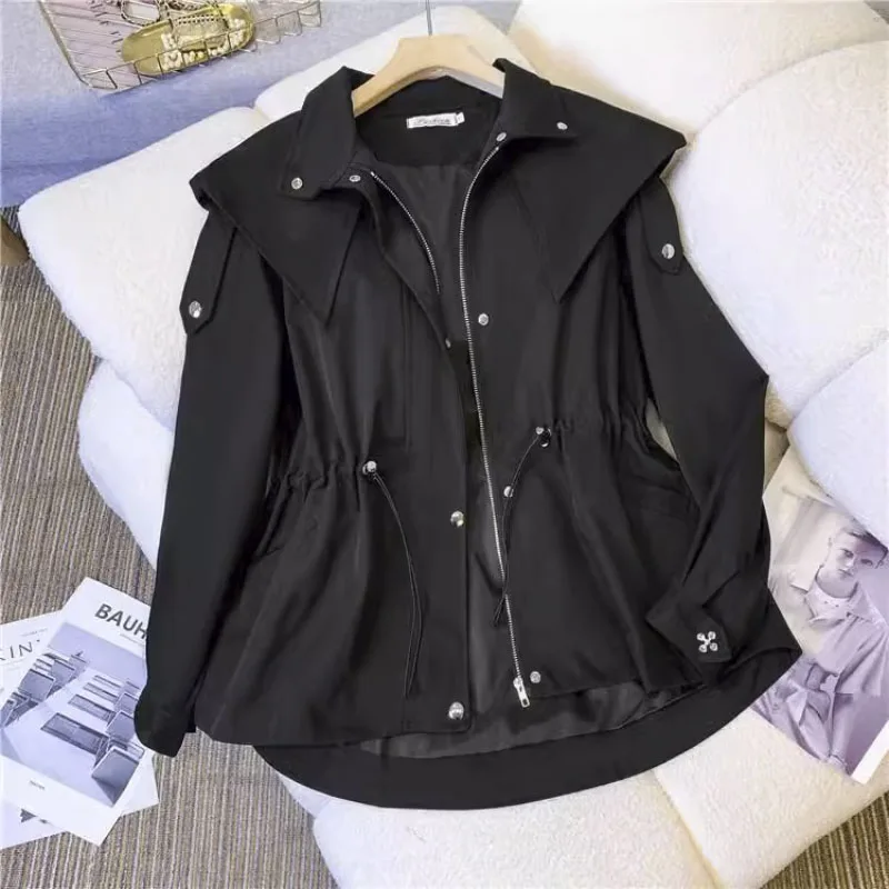 Fashion Lapel Trench Jacket Women Baggy Casual Drawstring Fall Cozy Korean Vintage Sweet High-quality Party Jacket