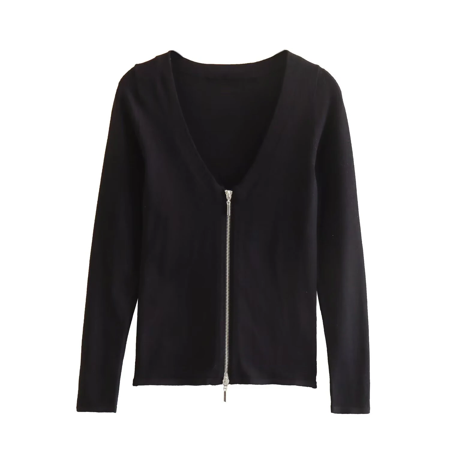 

V-neck zipper knitted sweater fashionable and high-end winter new style long sleeved slim fit versatile base shirt