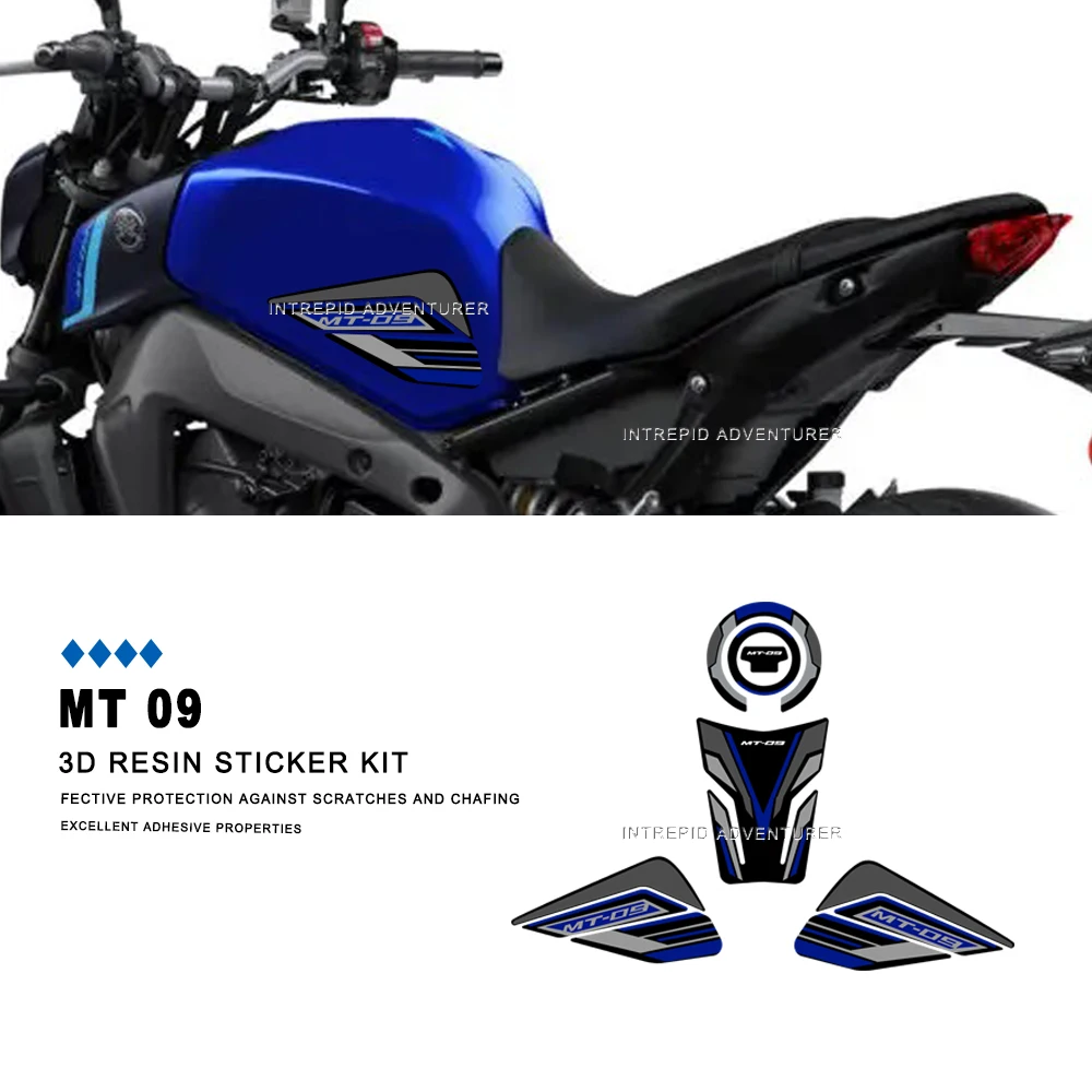 

For MT 09 MT09 MT-09 2024 2023 2022 2021 Motorcycle Side fuel tank pad Protection Sticker 3D Gel Resin Sticker waterproof Kit