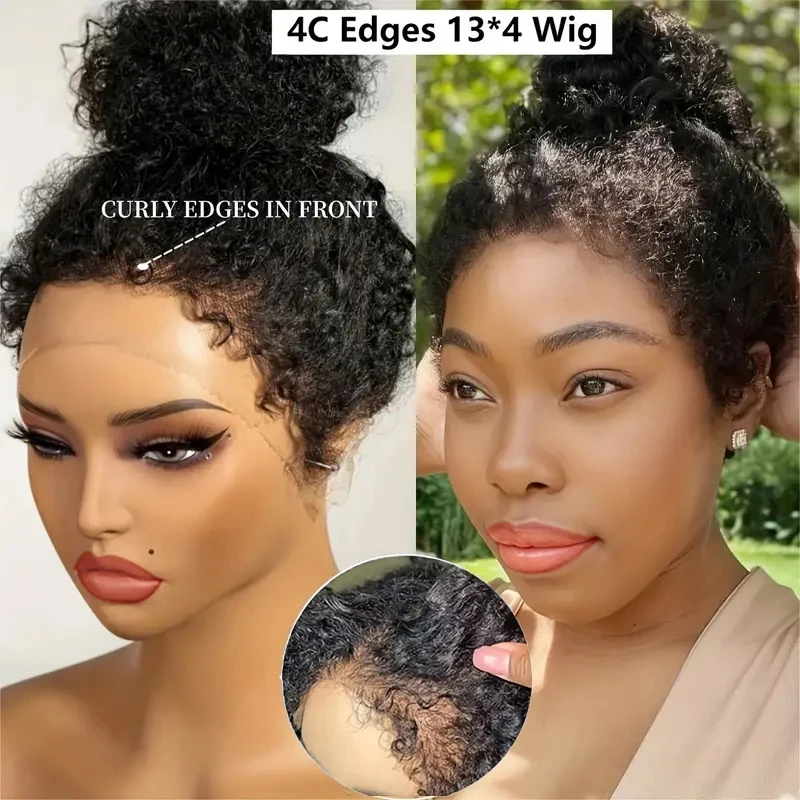 Curly Bob Wigs Human Hair Lace Frontal Wig 220% Kinky Curly 13x4 Transparent Lace Front Wig Human Hair Wigs 100% Bob Edged Wigs