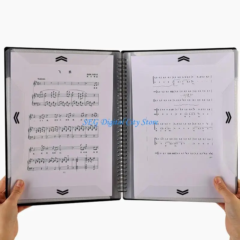 U75B File Folder Waterproof Spiral-bound Sheet Music Binder 10 x 13 Inches 20 Sleeves Double Sided for Violinist Pianists