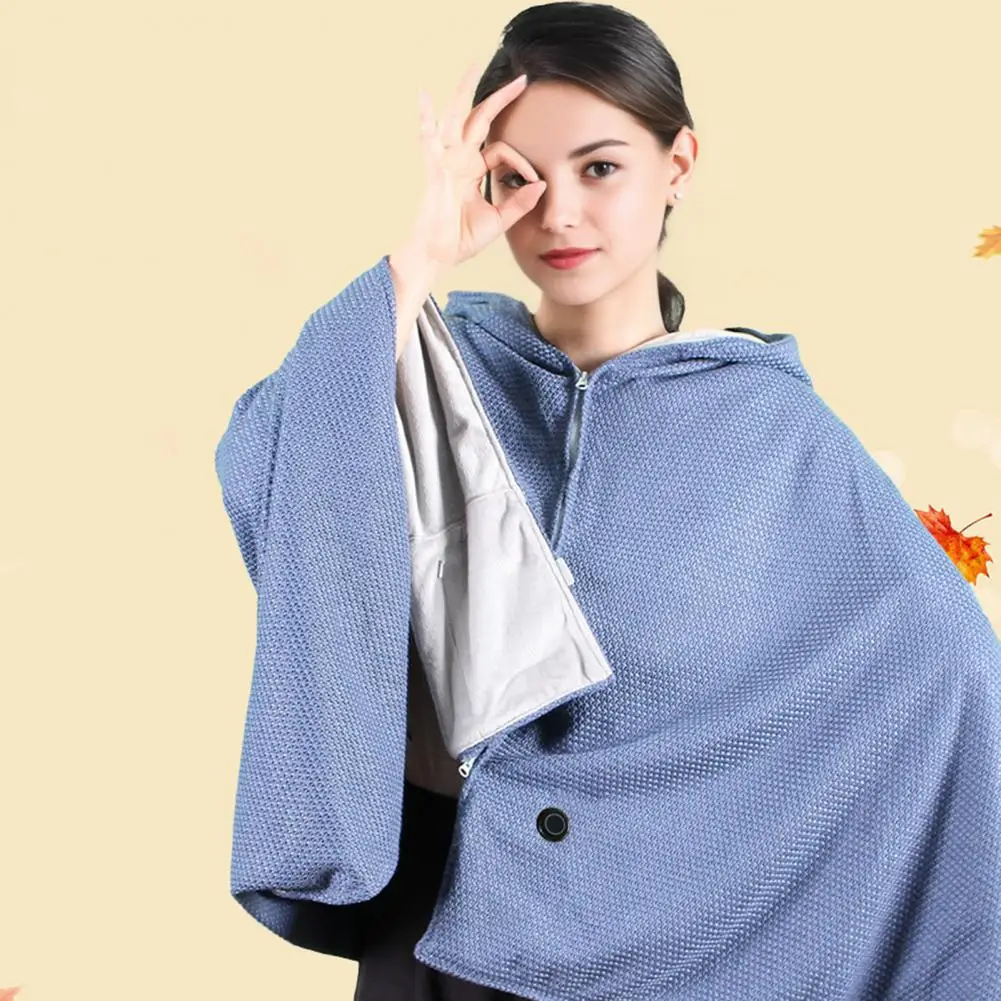 Usb-powered Heating Blanket Usb-powered Electric Blanket Shawl Hooded Zipper Closure Warm Wrap Quick Heating Solid Color Winter