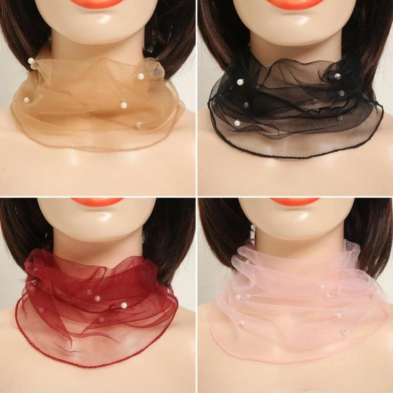 

Sun Protection Lace Pearl Neck Scarf Cover Net Shawl Shoulder Pad Beauty Scar Covering Spring Summer Long Rectangle Shape