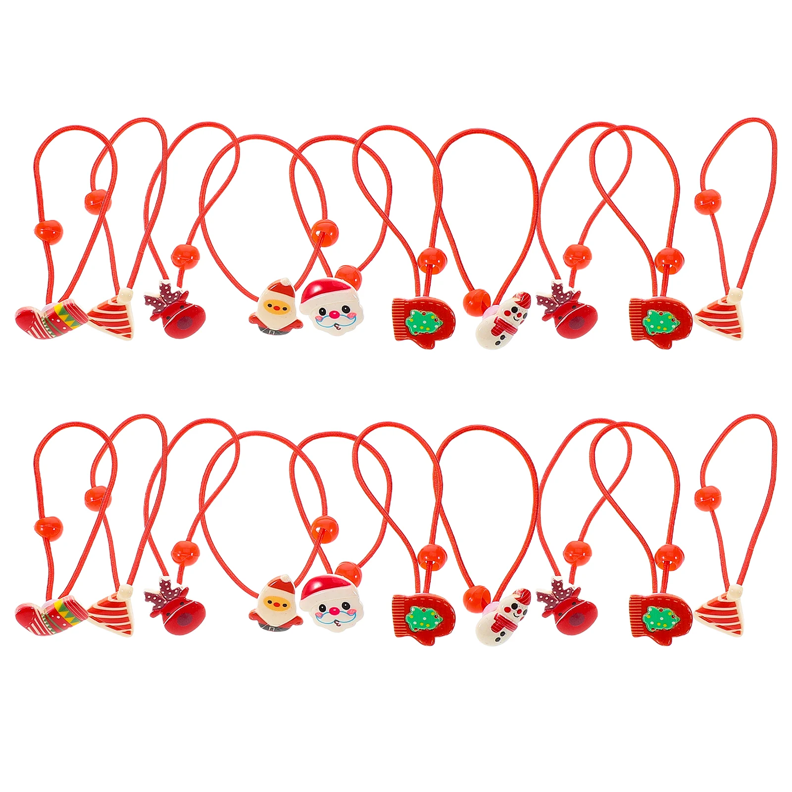

20pcs Christmas For Snowman Santa Bells Resin Decorated Elastic Ponytail Holders Holiday Party 'S Hair Ties