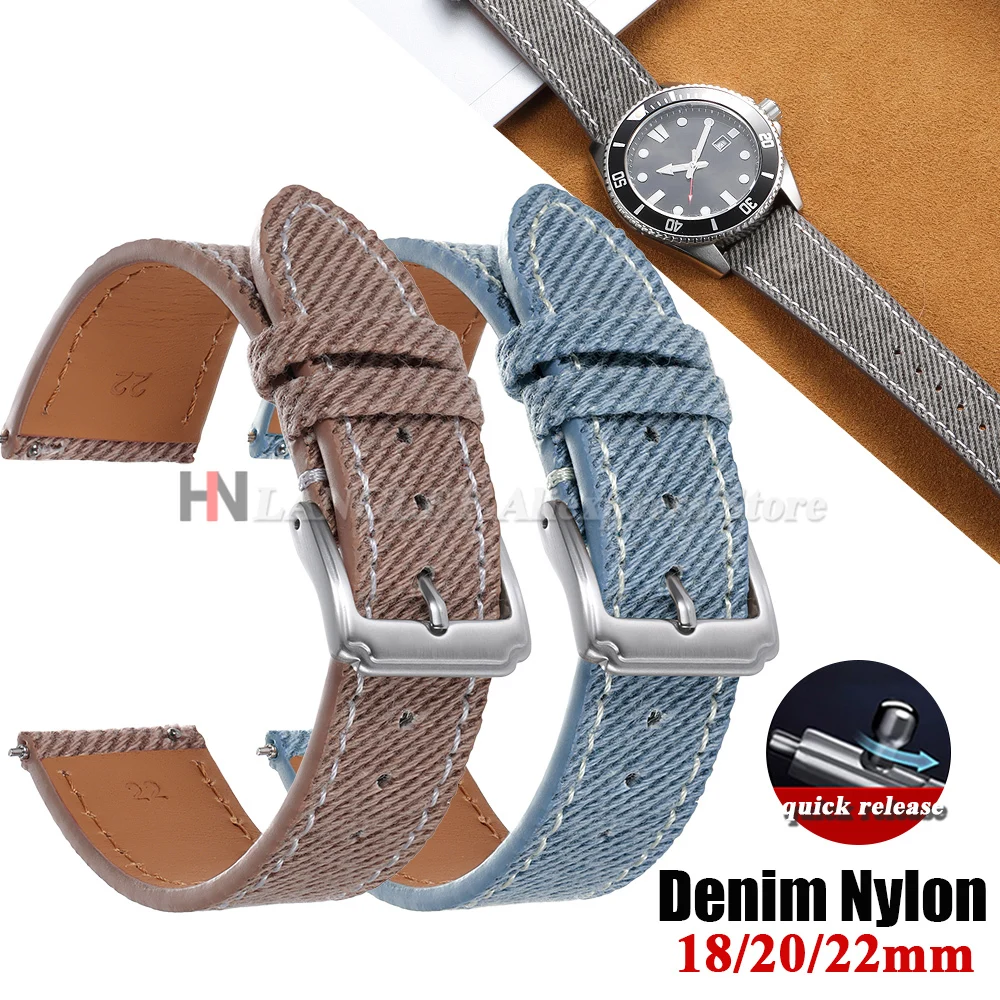 Denim Nylon Watch Strap Canvas Soft Watchband 18mm 20mm 22mm for Huawei Watch Gt5/Gt4 Men Women Quick Release Universal Bracelet