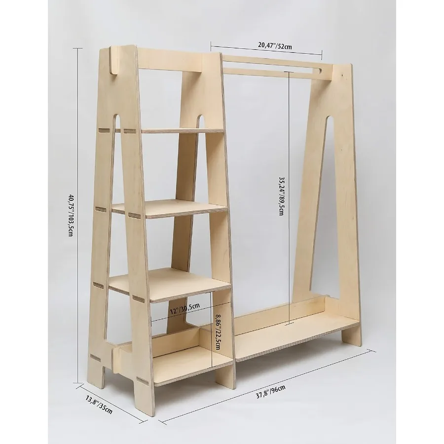 خزانة ملابس - رف ملابس خشبي مع رف عرض حاجز معلق لـ - خزانة مفتوحة لأثاث الملابس بنفسك لسهولة التجميع