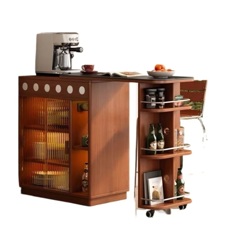 Bar, solid wood table, integrated island balcony, home leisure partition, living room, retractable small apartment