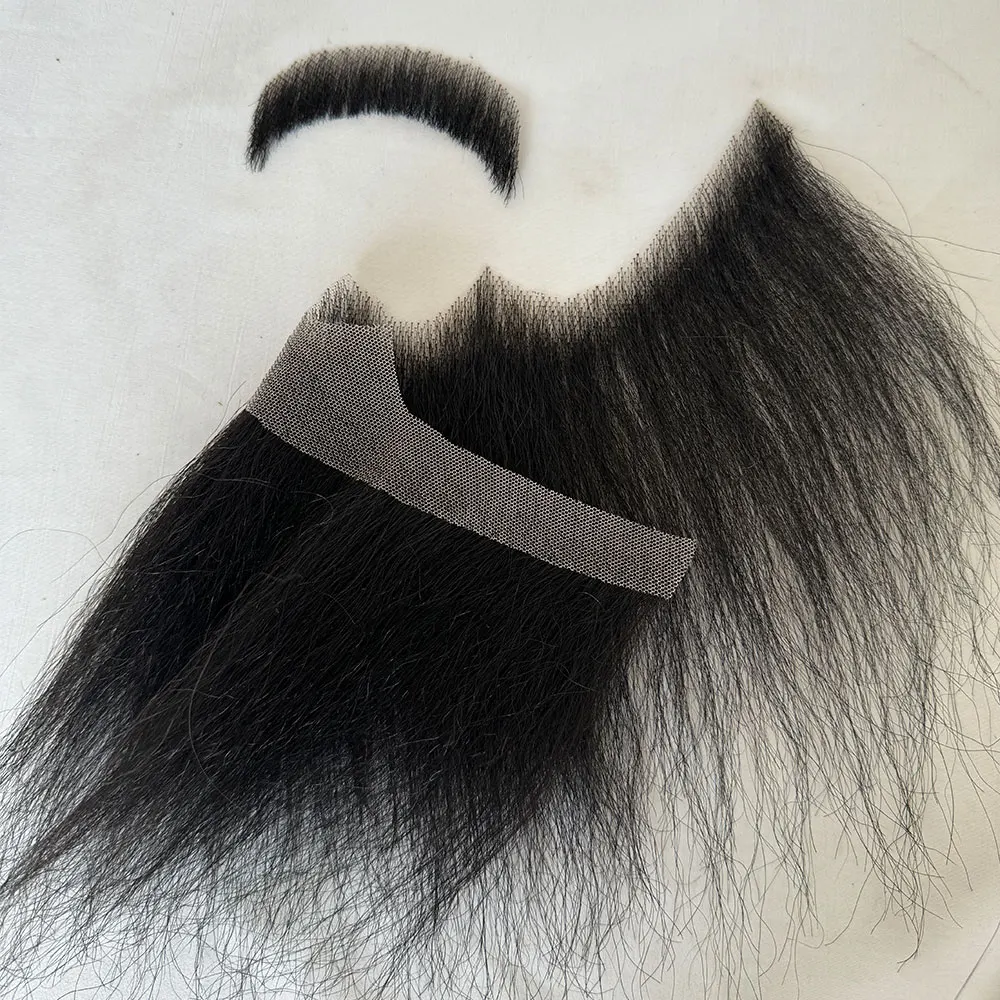 6‘’Long Fake Beard Human Hair Full Lace Handmade BeardFor Man Mustache Makeup for Film and Television Makeup Cosplay Party Tools