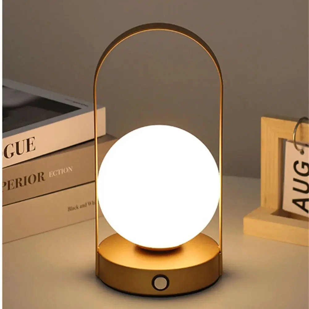 LED Hanging Metal Table Lamp Portable Outdoor USB Rechargeable Dimmable Wireless Table Lamp for Bedroom Hotel Bar Bedside Light