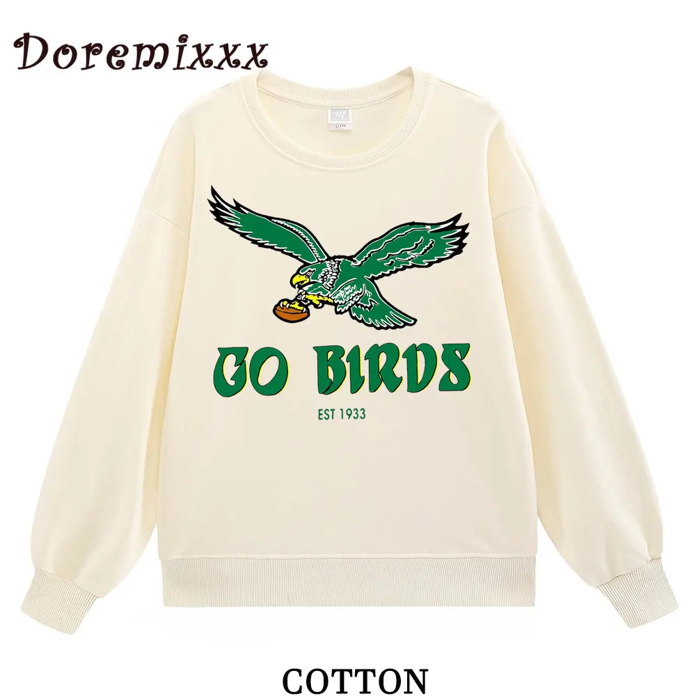 Vintage Philadelphia Printing Sweatshirts for Female Loose Vintage Go Birds Unisex Pullover Crewneck 80 90s Cotton Casual Jumper