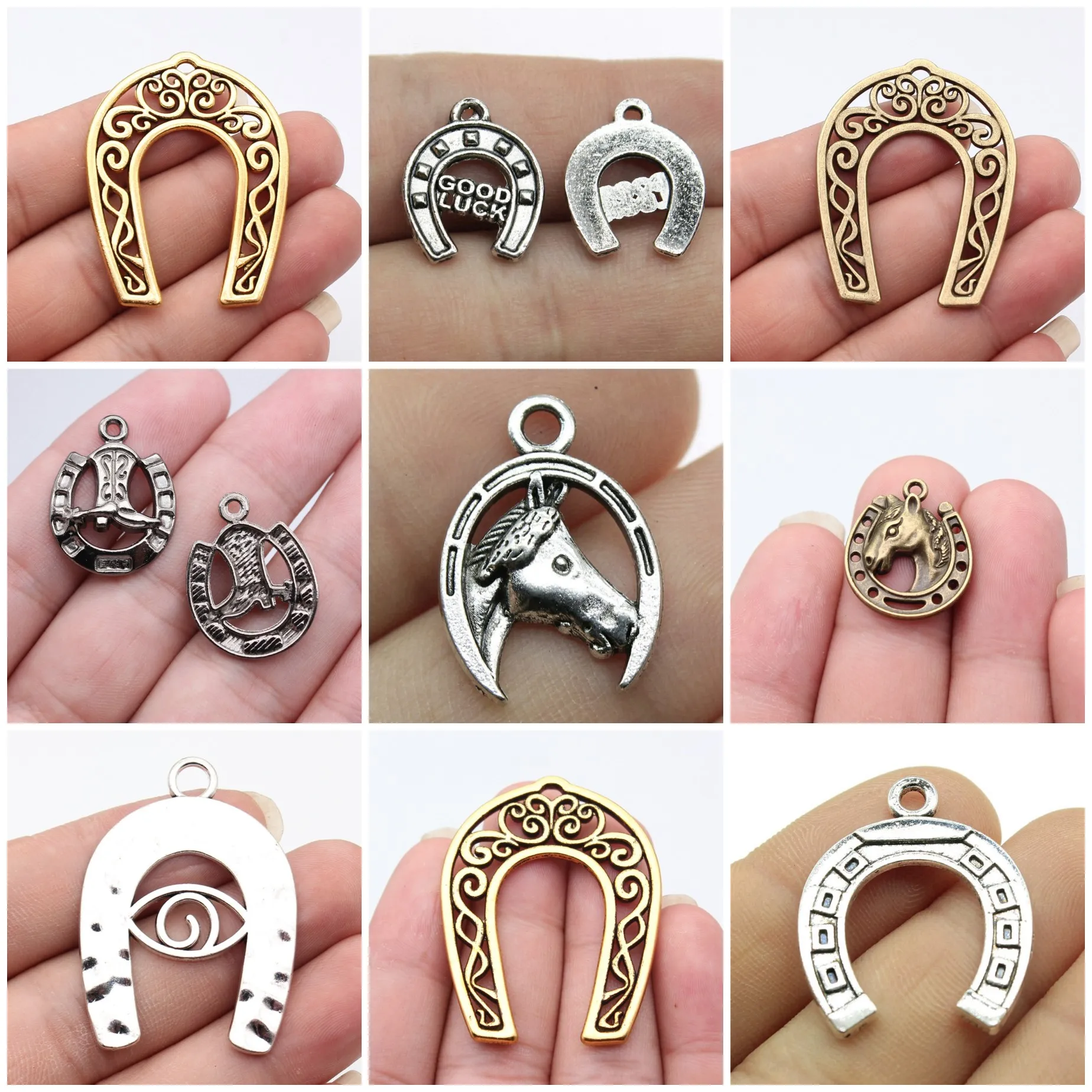Horseshoe Lucky Tool Charms Pendant Western For DIY Bracelet Necklace Jewelry Making Supplies Wholesale