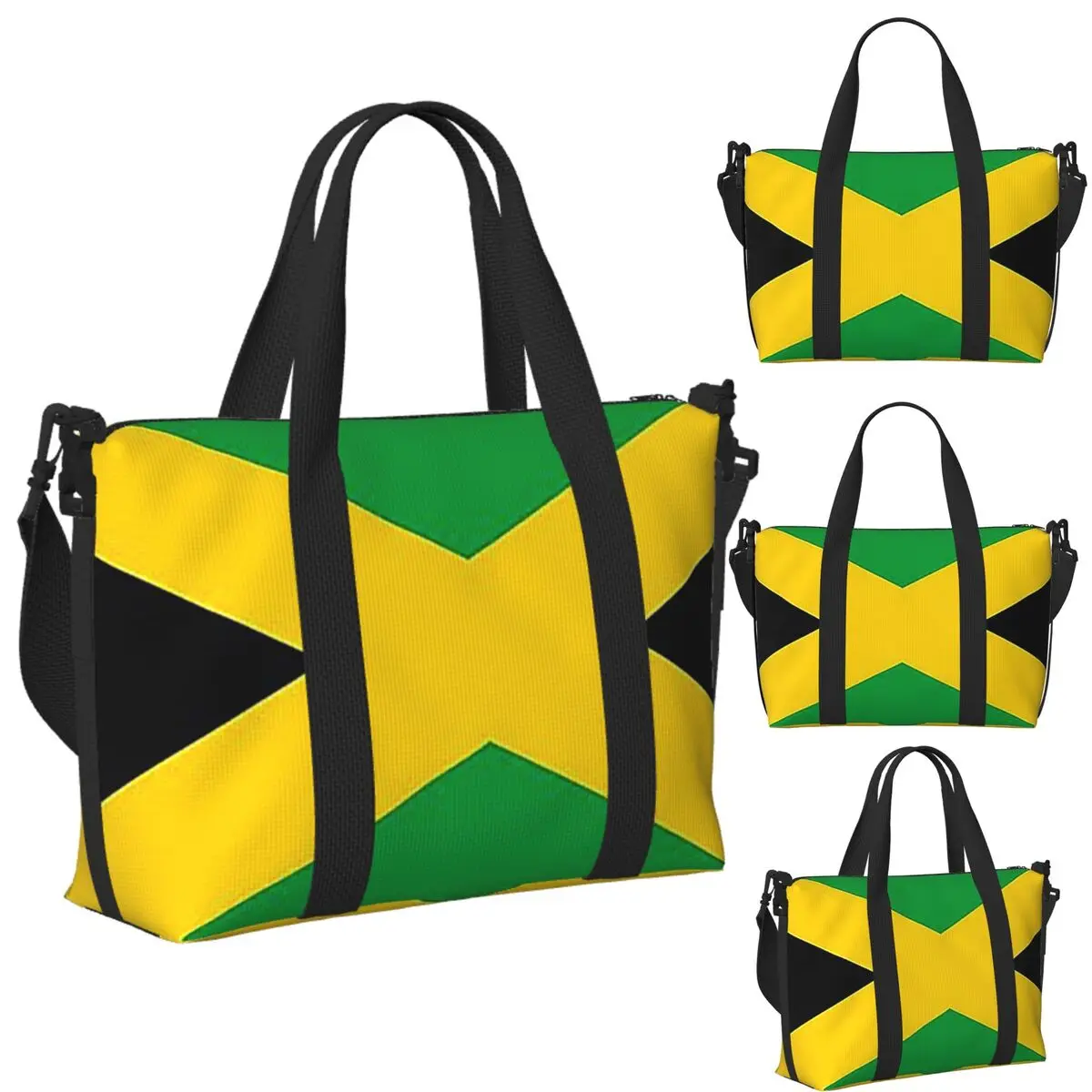 

Custom Flag Of Jamaica Jamaican Flag Beach Travel Bag Large Capacity Tote Bags for Gym Sport Women Shopping Duffle Shoulder Bag