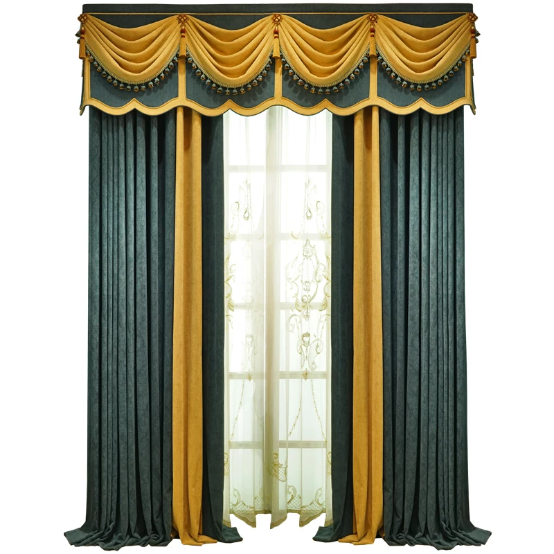 Custom curtain luxury high-grade European texture Simplicity chenille thick bedroom blackout curtain tulle valance drape M1551