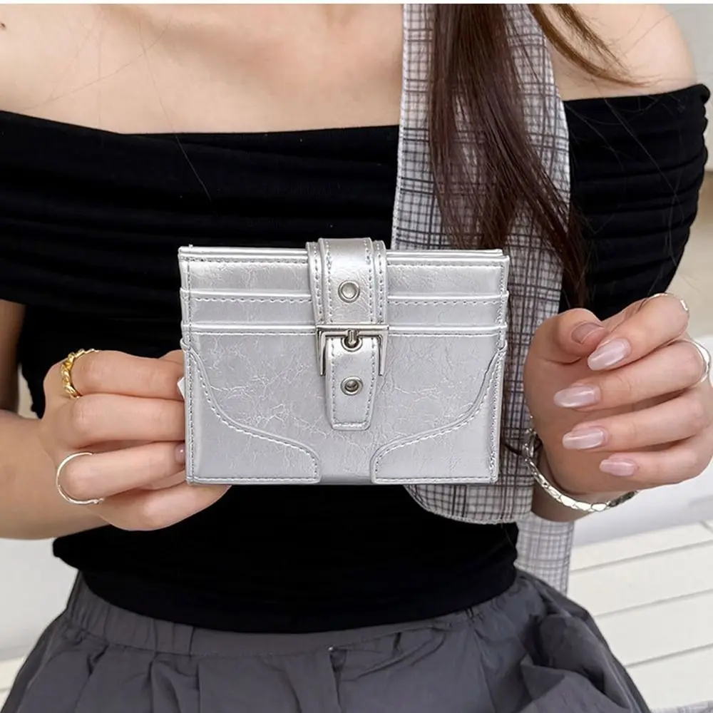 Korean Style Women Short Wallet Purse Short Clutch Coin Pouch Ultra Thin Multi-function PU Leather Card Holder Card Storage Bag
