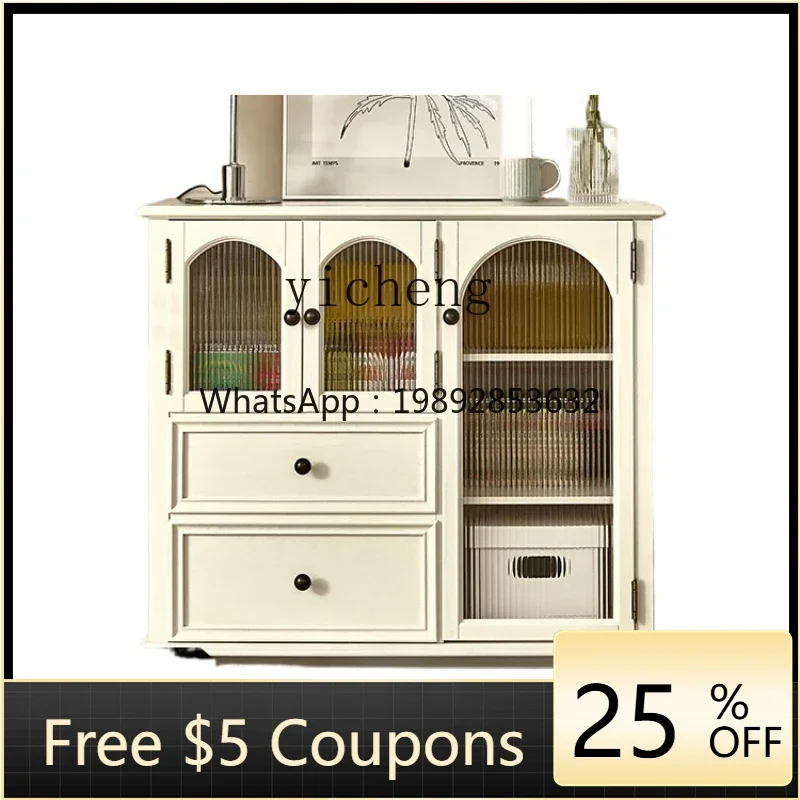 

Solid Wood Dining Edge Tea Cabinet Multi-Functional Household Minimalist Storage Cabinet Light Luxury White Cream Style
