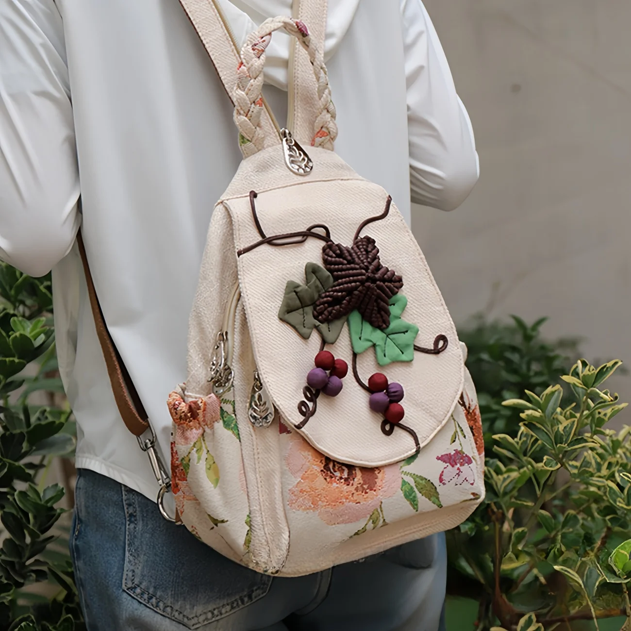 Simple grape hand woven multi layered canvas bag, birthday gift for girlfriend