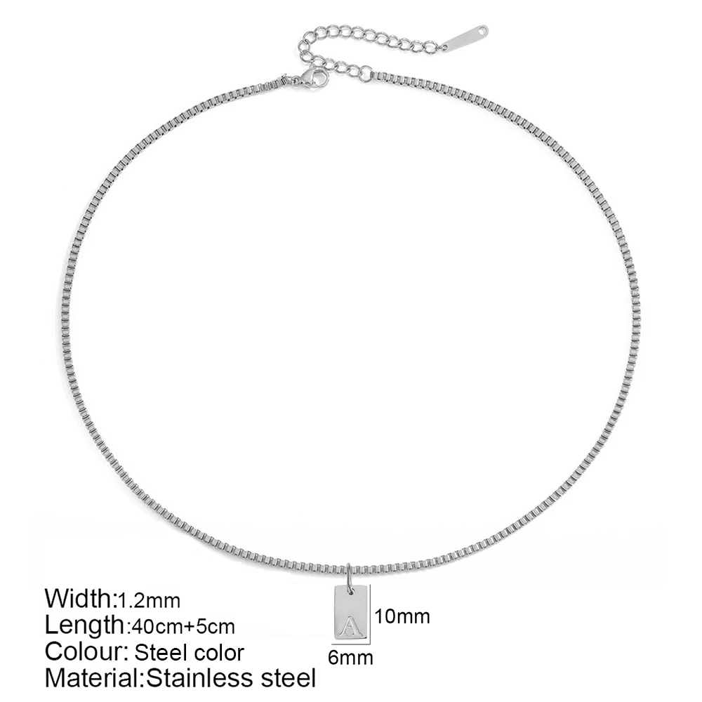 Simple Style Choker Women Stainless Steel Pendant Necklace Silvery Initial Letter Pendants Box Chain Women\'s Jewelry One Piece