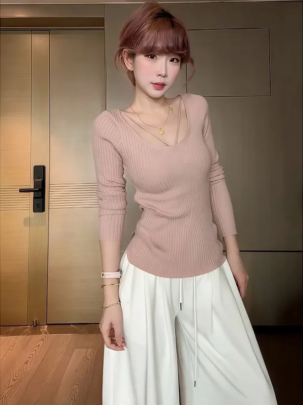 

plus Size Knitted Sweater Women's Autumn Winter Soft Cozy Base Layer Top Slimming Trendy V-Ne Long Sve Casual Faion