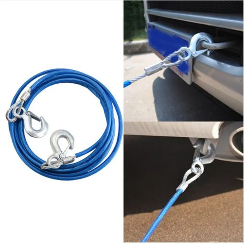 Auto Car Vehicle Boat Steel Wire Tow Rope Emergency Steel Cable Towing Strap Hauling Pulling Line with Hook 5 Ton 4m