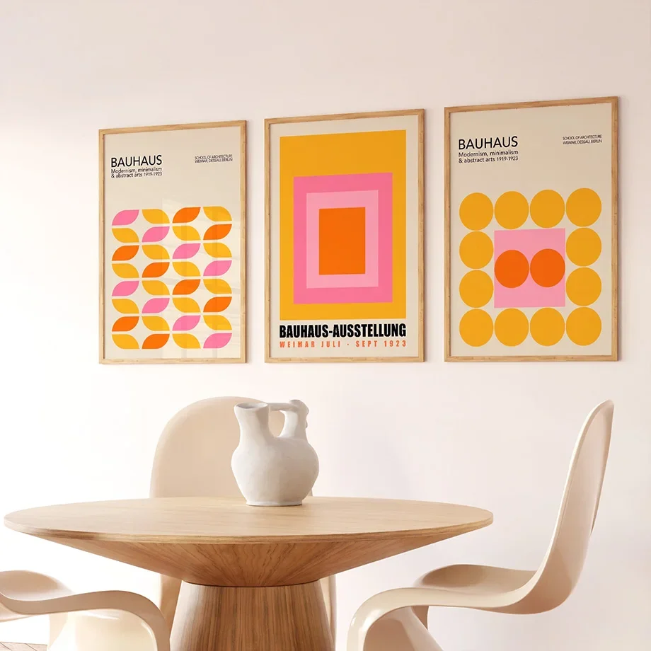 Orange Pink Bauhaus Abstract Line Geometry Posters Modern Wall Art Prints Gallery Canvas Painting Pictures For Living Room Decor