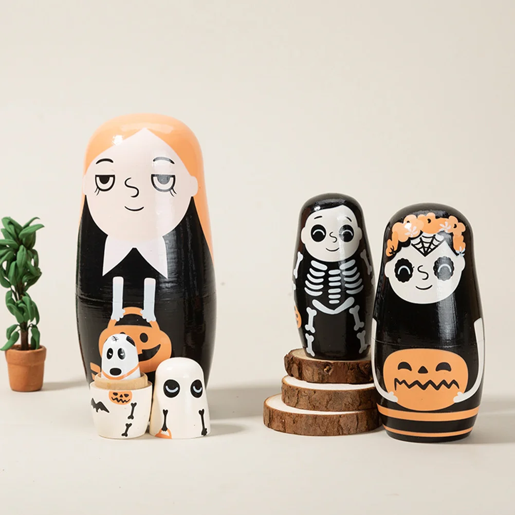 Childrens Toys Halloween Wooden Crafts Russian Nesting Dolls Stackable For Party Gift Kids Cartoon Decorative Wreath Logo